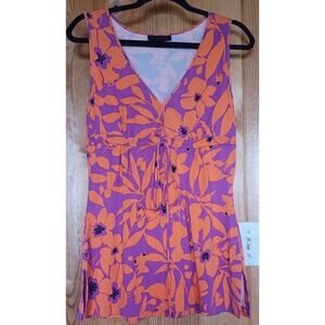 VTG Express Baby Doll Top Women's Large Silk Cotton Blend Orange and Purple Y2K
